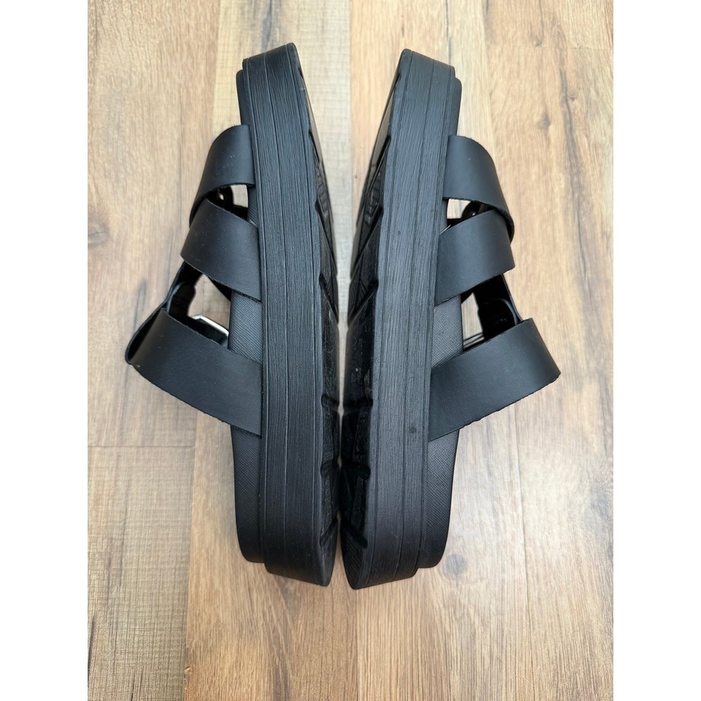 Lulus Black Platform Sandals Womens Size 7 Chunky Buckle Slides Leather Look - Picture 6 of 10